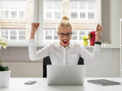 office person celebrating success